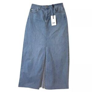 NWT OAT New York Denim Maxi Denim Skirt Size 2/26 Front Slit Light Blue